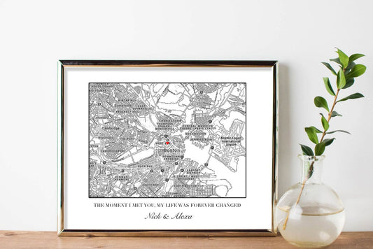 Personalized guest book. A longitudinal/latitudinal love story. Walk down memory lane of where you first met!  Your family and friends will sign with a “congratulations” and after your wedding day you can hang this awesome piece in your home. thequinnandcompany. www.quinnandcompany.com