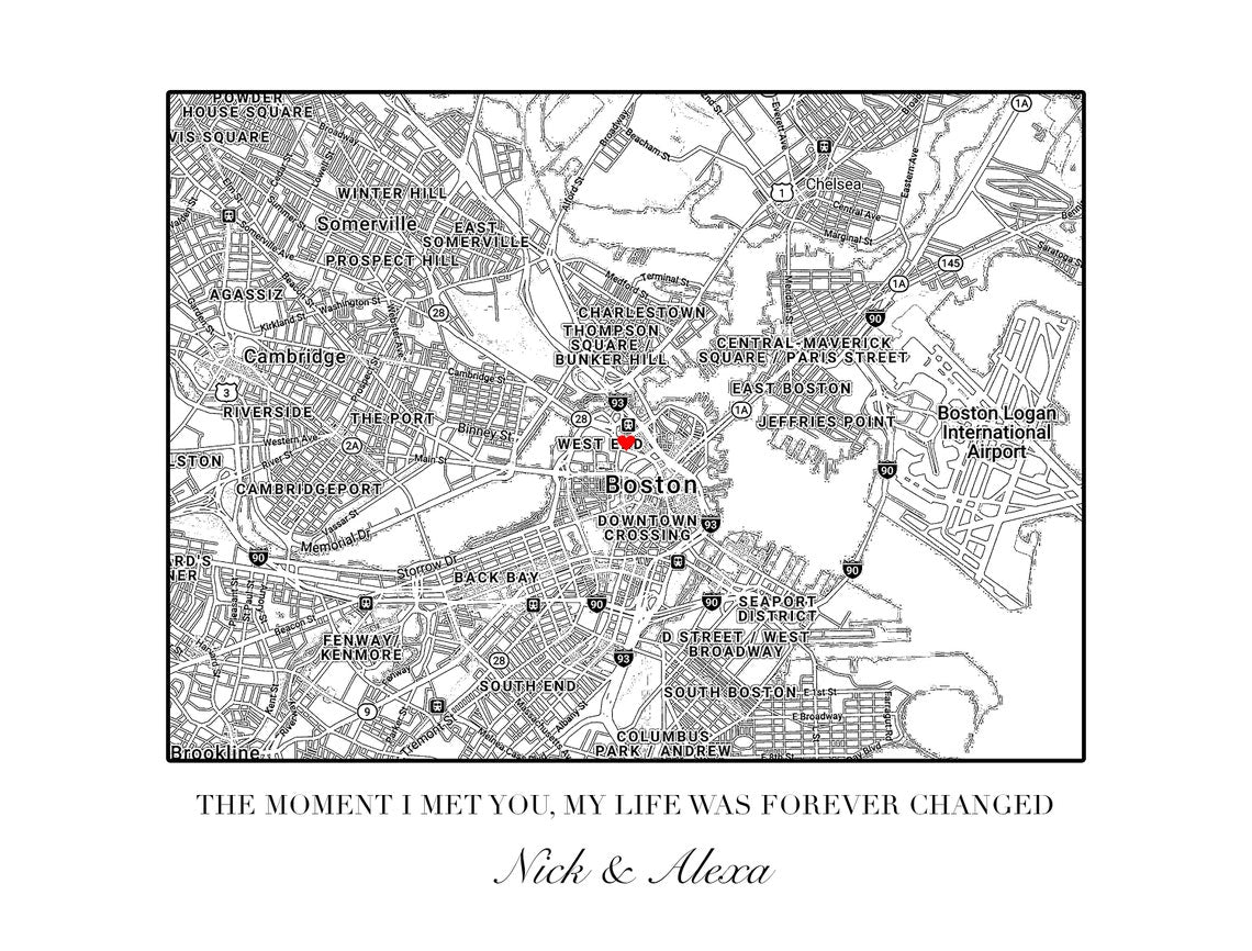 Personalized guest book. A longitudinal/latitudinal love story. Walk down memory lane of where you first met! Your family and friends will sign with a “congratulations” and after your wedding day you can hang this awesome piece in your home. thequinnandcompany. www.quinnandcompany.com
