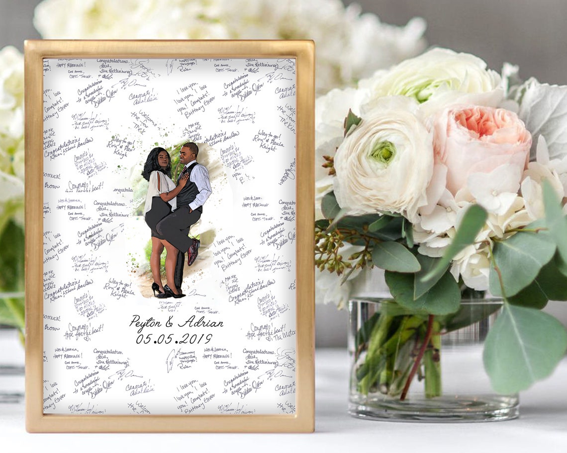 Personalized guest book. Take any picture and make a beautiful watercolor for your guests to sign. Your family and friends will sign with a “congratulations” and after your wedding day you can hang this awesome piece in your home. 10 years down the road, you will be able to look back with emotion on this piece and see/remember what your loved one’s wrote and felt on that special day! thequinnandcompany. www.quinnandcompany.com