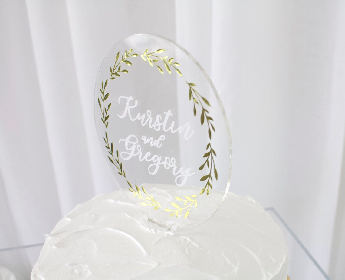 Wedding cake topper. Wooden or acrylic cake topper customized for any of your celebratory needs. Simplistic and elegant designs paired with multiple color schemes to top your celebratory baked goods. thequinnandcompany. www.thequinnandcompany.com