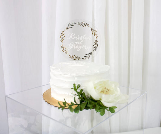 Wedding cake topper. Wooden or acrylic cake topper customized for any of your celebratory needs. Simplistic and elegant designs paired with multiple color schemes to top your celebratory baked goods. thequinnandcompany. www.thequinnandcompany.com