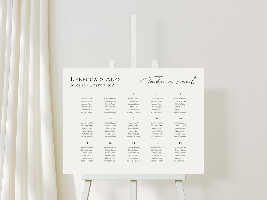 Alphabetical Downloadable Seating Chart. Customizable seating chart for your special event. Easy to download and design yourself. Crisp and clean color schemes with various font and layout formats. thequinnandcompany. www.thequinnandcompany.com