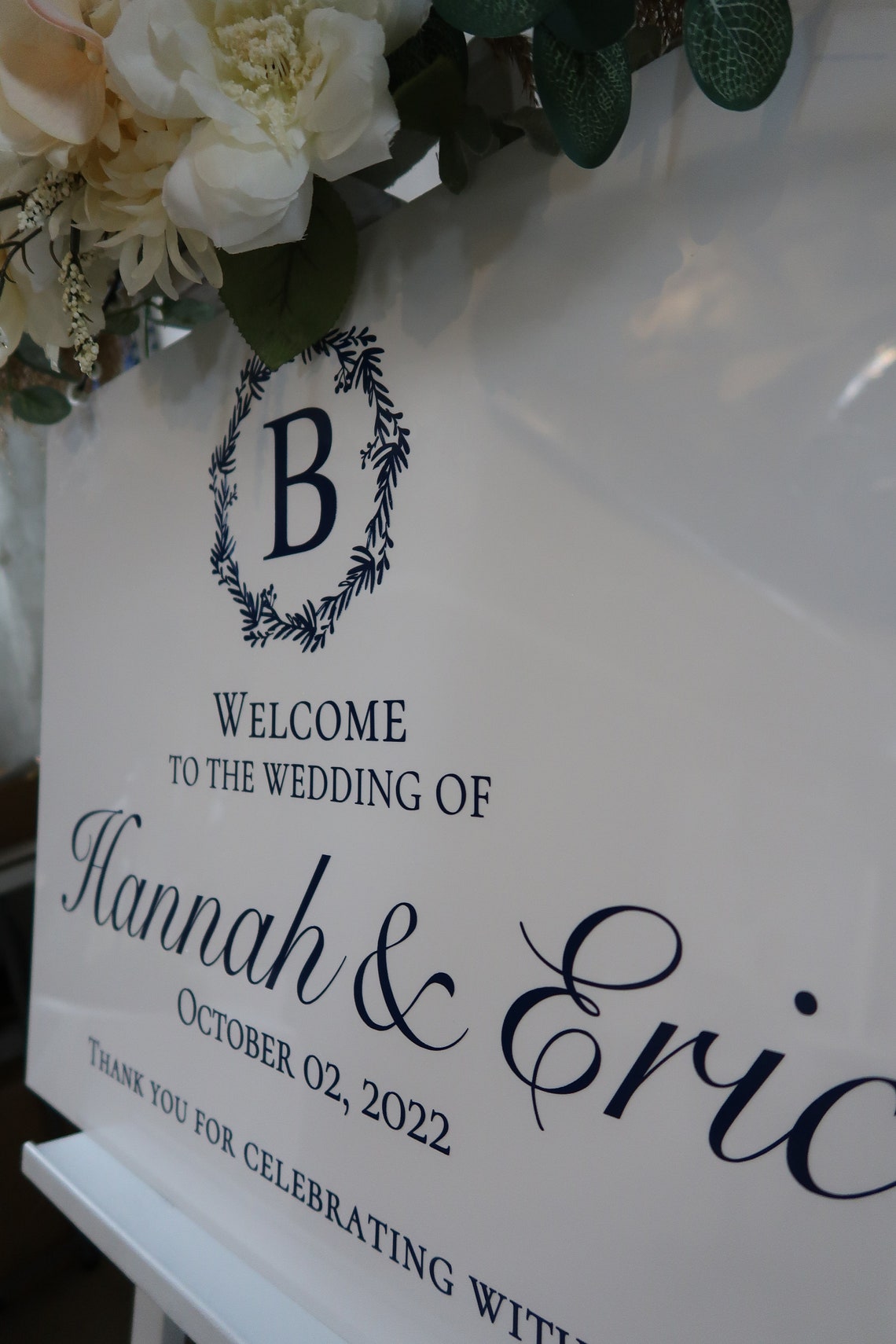 Acrylic Wedding sign. Customizable designs, fonts and dates for weddings, birthdays, bridal/baby showers, retirements or any other event you wish to celebrate. Place this sign at the entrance of your event to welcome your guests in style and simplicity. thequinnandcompany. www.thequinnandcompany.com.