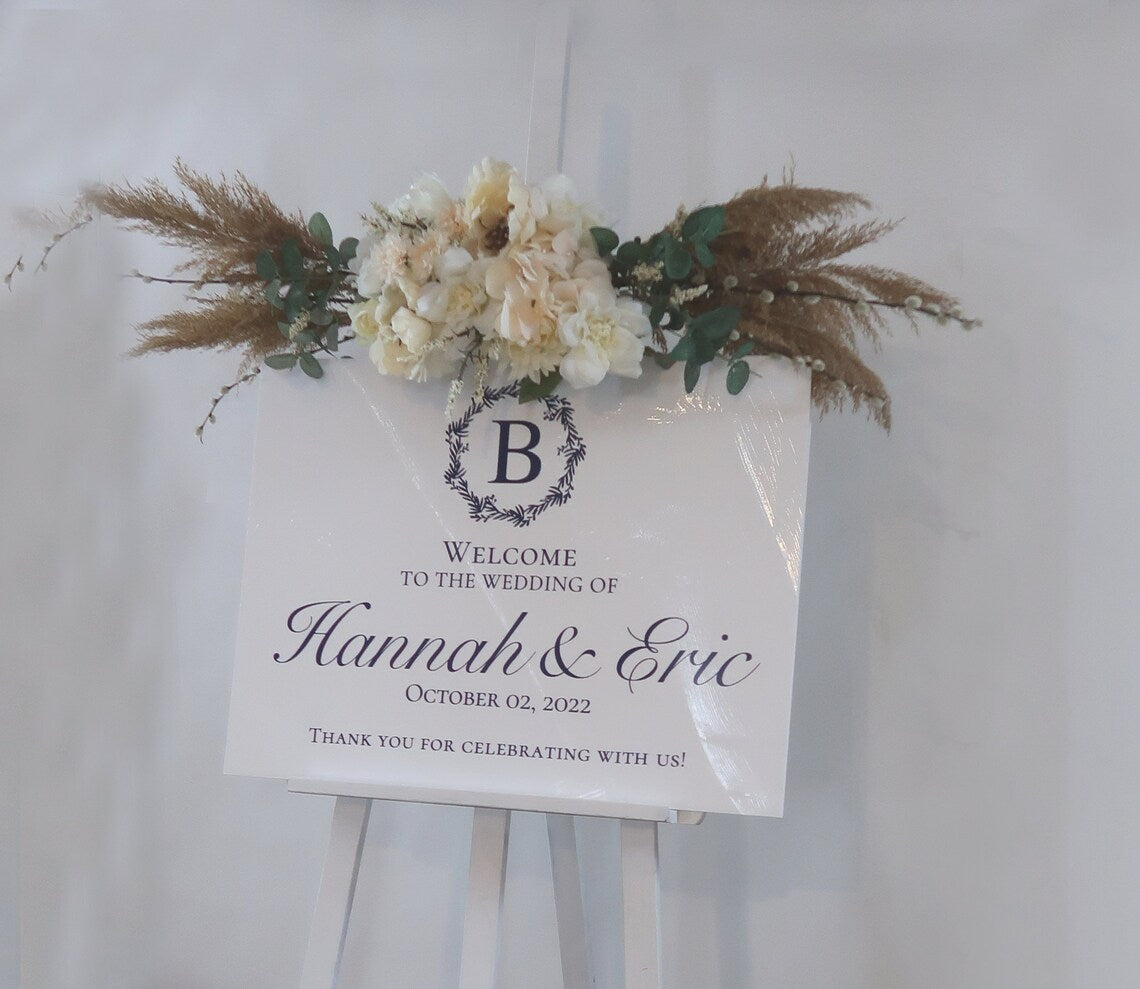 Acrylic Wedding sign. Customizable designs, fonts and dates for weddings, birthdays, bridal/baby showers, retirements or any other event you wish to celebrate. Place this sign at the entrance of your event to welcome your guests in style and simplicity. thequinnandcompany. www.thequinnandcompany.com.
