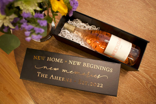House Warming Wine Box. Personalized gift box for celebrating Home Sweet Home. These boxes come in black or white with your choice of vinyl color lettering and they close magnetically. Box is empty and ready to be filled with your own gifts and goodies for celebrating Home Sweet Home! thequinnandcompany. www.quinnandcompany.com