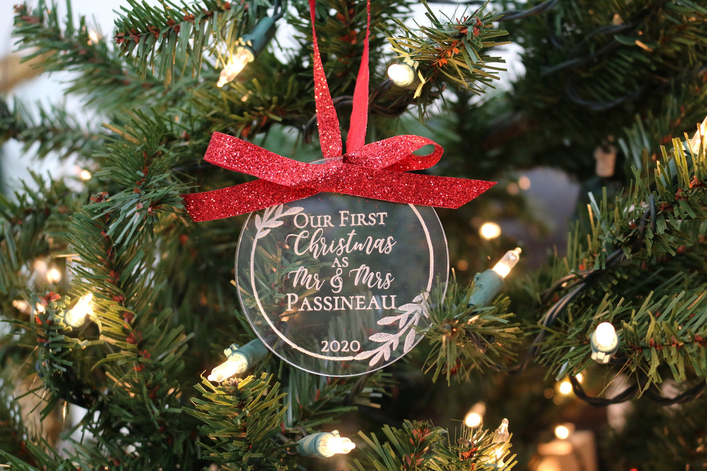 Personalized Acrylic Christmas Ornament | Wedding Gift | Engagement Gift | First Year Married | First Christmas as Mr & Mrs