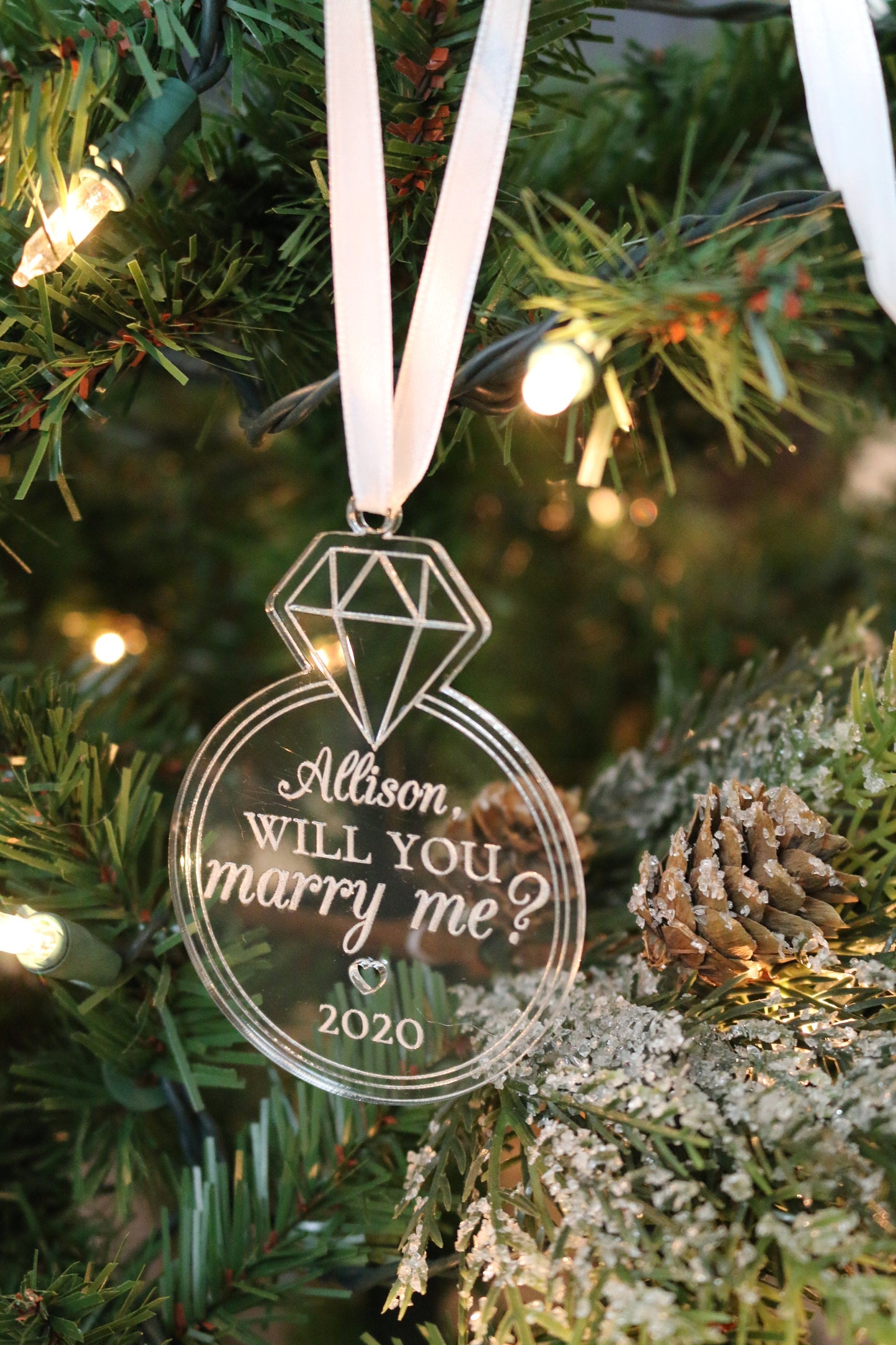 Personalized Acrylic Christmas Ornament | Will You Marry Me Ornament | Holiday Engagement | Engagement Idea | Proposal Ornament