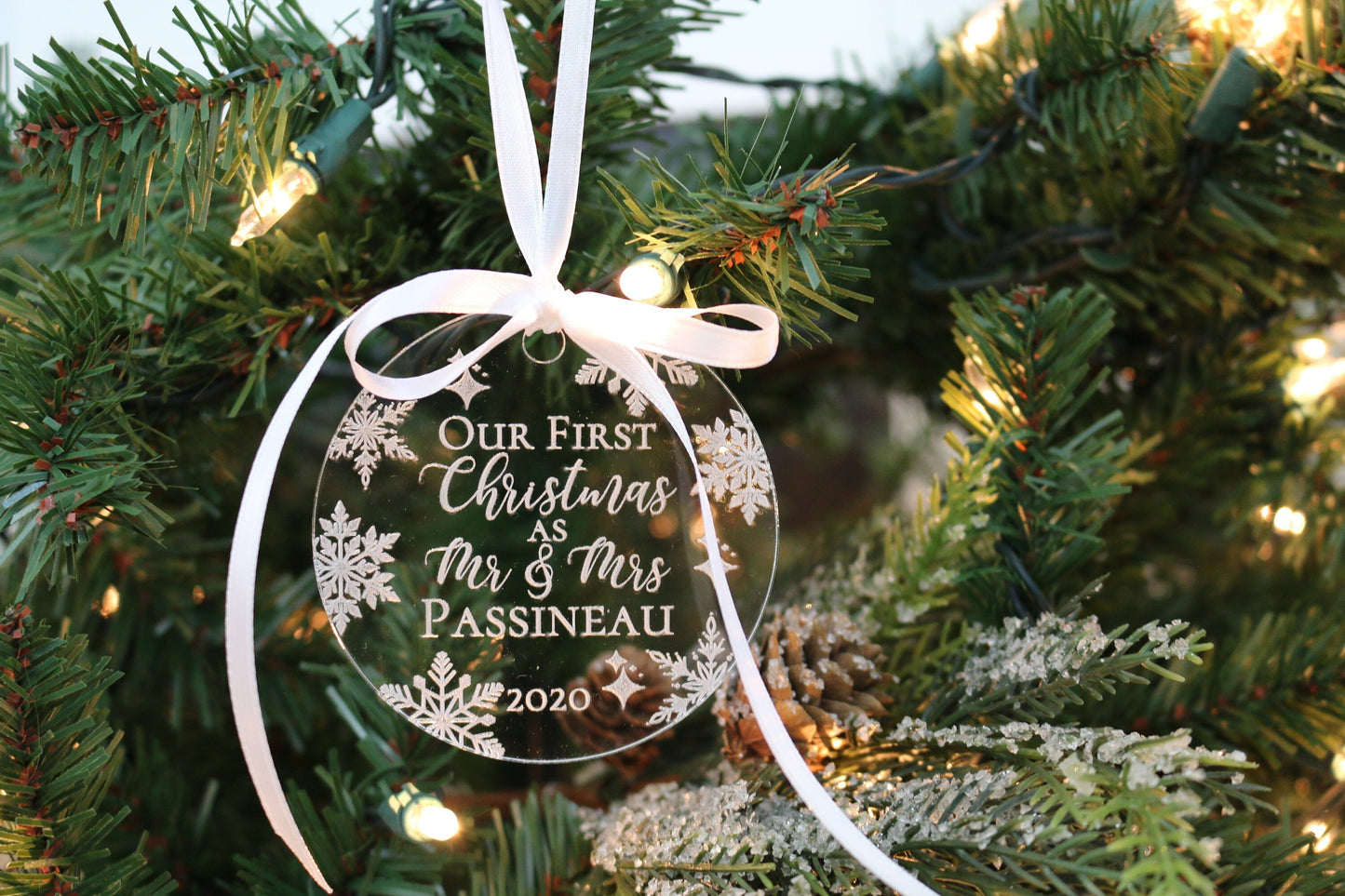 Personalized Acrylic Christmas Ornament | Wedding Gift | Engagement Gift | First Year Married | First Christmas as Mr & Mrs
