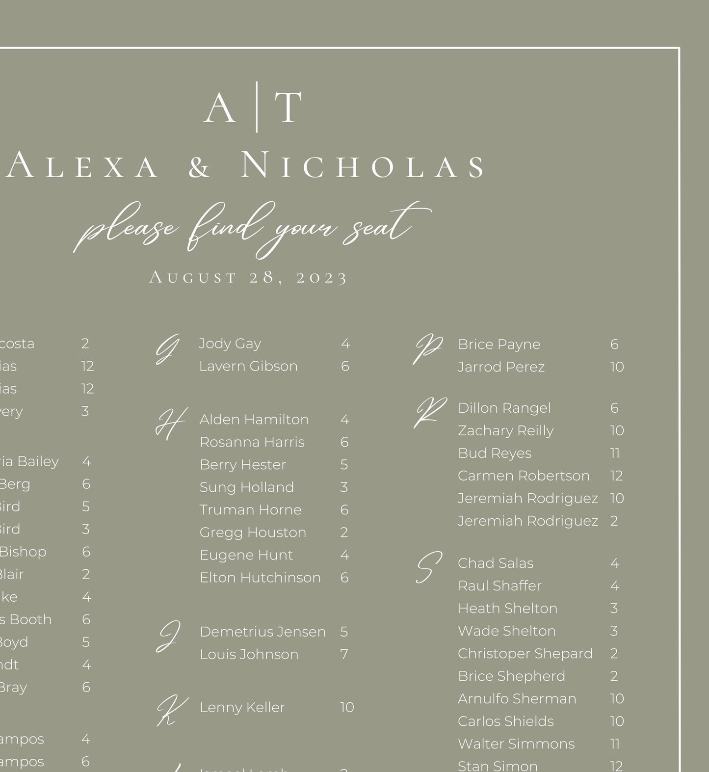 Custom Seating Chart Template Download | Modern Design | Wedding Calligraphy INSTANT Download | Minimalist Seating Printable Editable Sign