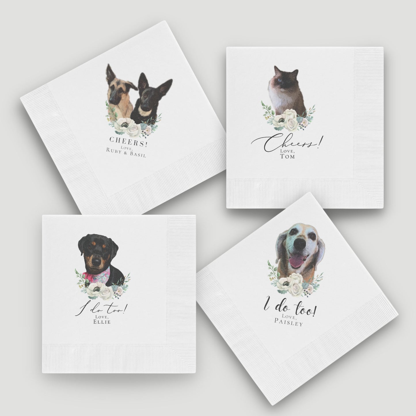 Custom Cocktail Napkins| Full Color Personalized Pet Wedding Cocktail Napkins | Custom Wedding Napkins| Wedding Decor | Bar Pet Napkins