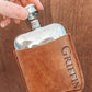 Flask set. A lovely gift for birthdays, Father's Day, or for the groomsmen at your wedding. Fill the flask with their favorite drink for a thoughtful surprise. Each personalized men's flask is custom laser engraved to your specifications and is made of stainless steel.