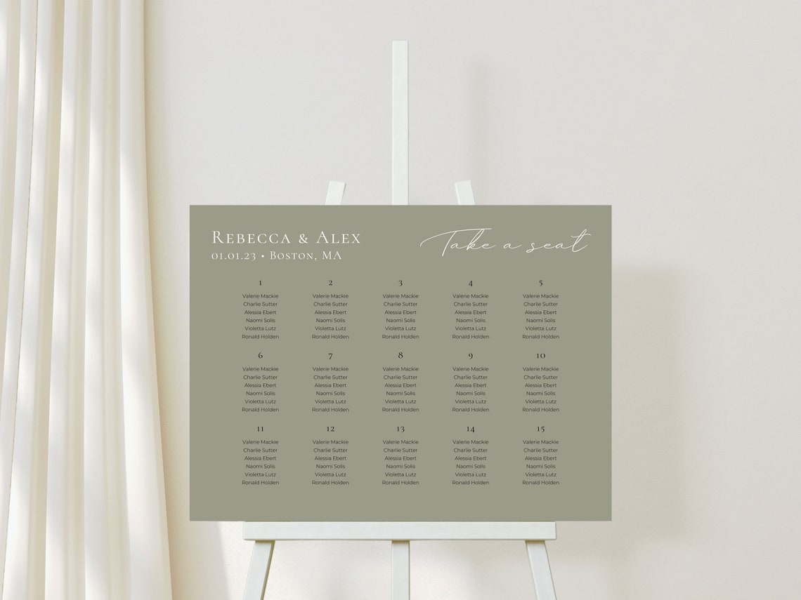 Custom Seating Chart Template Download | Modern Design | Wedding Calligraphy INSTANT Download | Minimalist Seating Printable Editable Sign