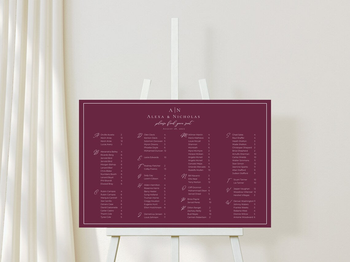 Alphabetical Seating Chart Template Download - 020