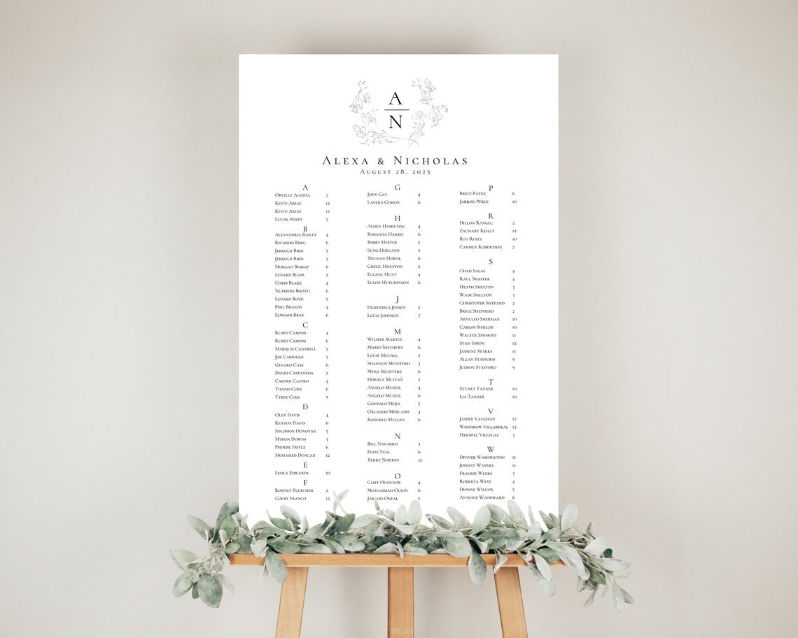 Alphabetical Seating Chart Template Download - 006
