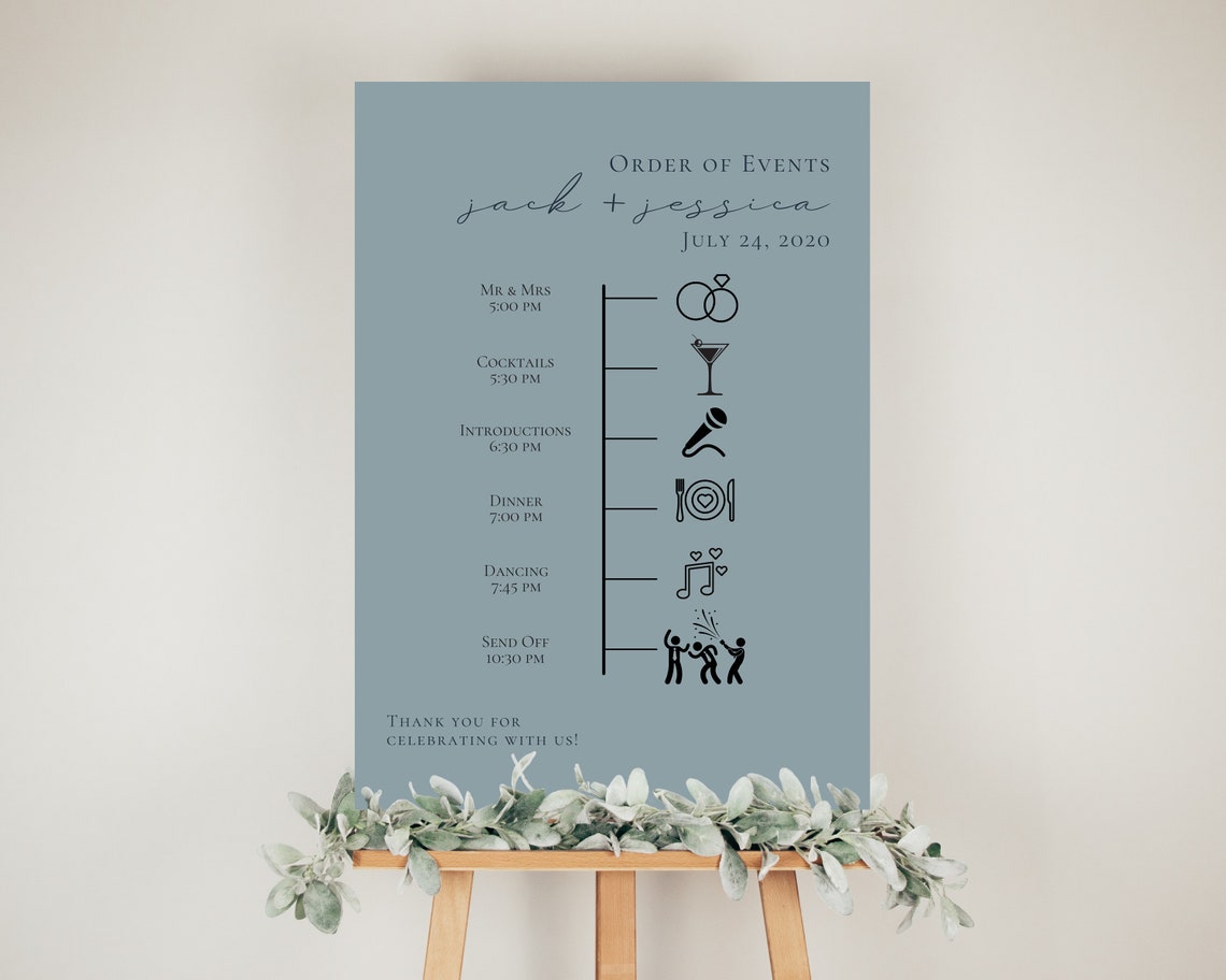 Wedding Order of Events Timeline Sign Template, Minimal Order of Events Wedding Timeline Sign, Printable Timeline, DIY Wedding Sign