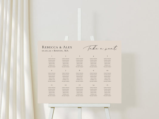 Custom Seating Chart Template Download | Modern Design | Wedding Calligraphy INSTANT Download | Minimalist Seating Printable Editable Sign