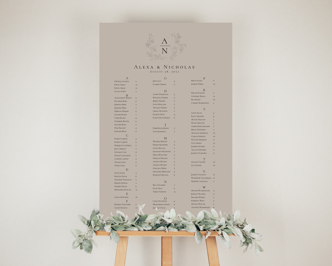 Alphabetical Seating Chart Template Download - 007