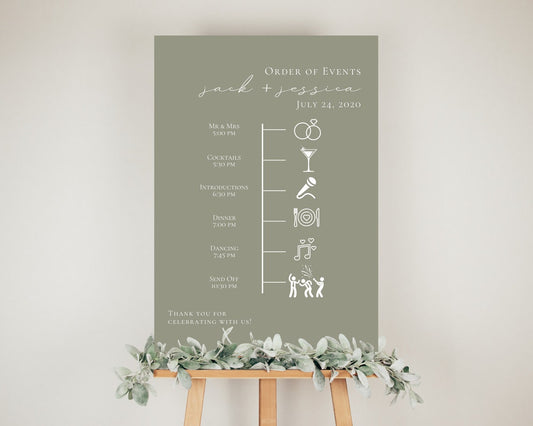 Wedding Order of Events Timeline Sign Template, Minimal Order of Events Wedding Timeline Sign, Printable Timeline, DIY Wedding Sign