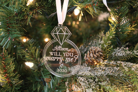 Personalized Acrylic Christmas Ornament | Will You Marry Me Ornament | Holiday Engagement | Engagement Idea | Proposal Ornament