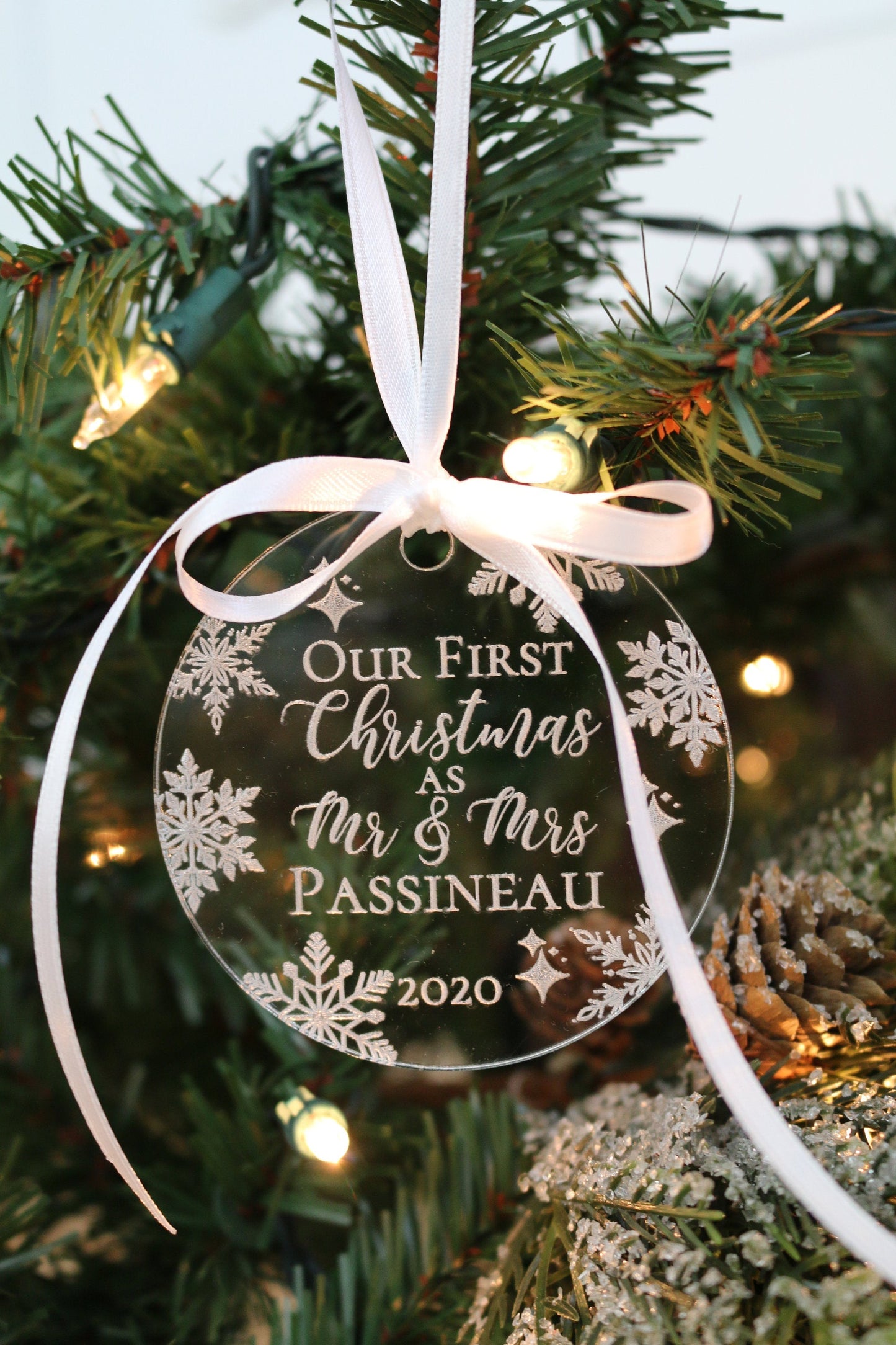 Personalized Acrylic Christmas Ornament | Wedding Gift | Engagement Gift | First Year Married | First Christmas as Mr & Mrs