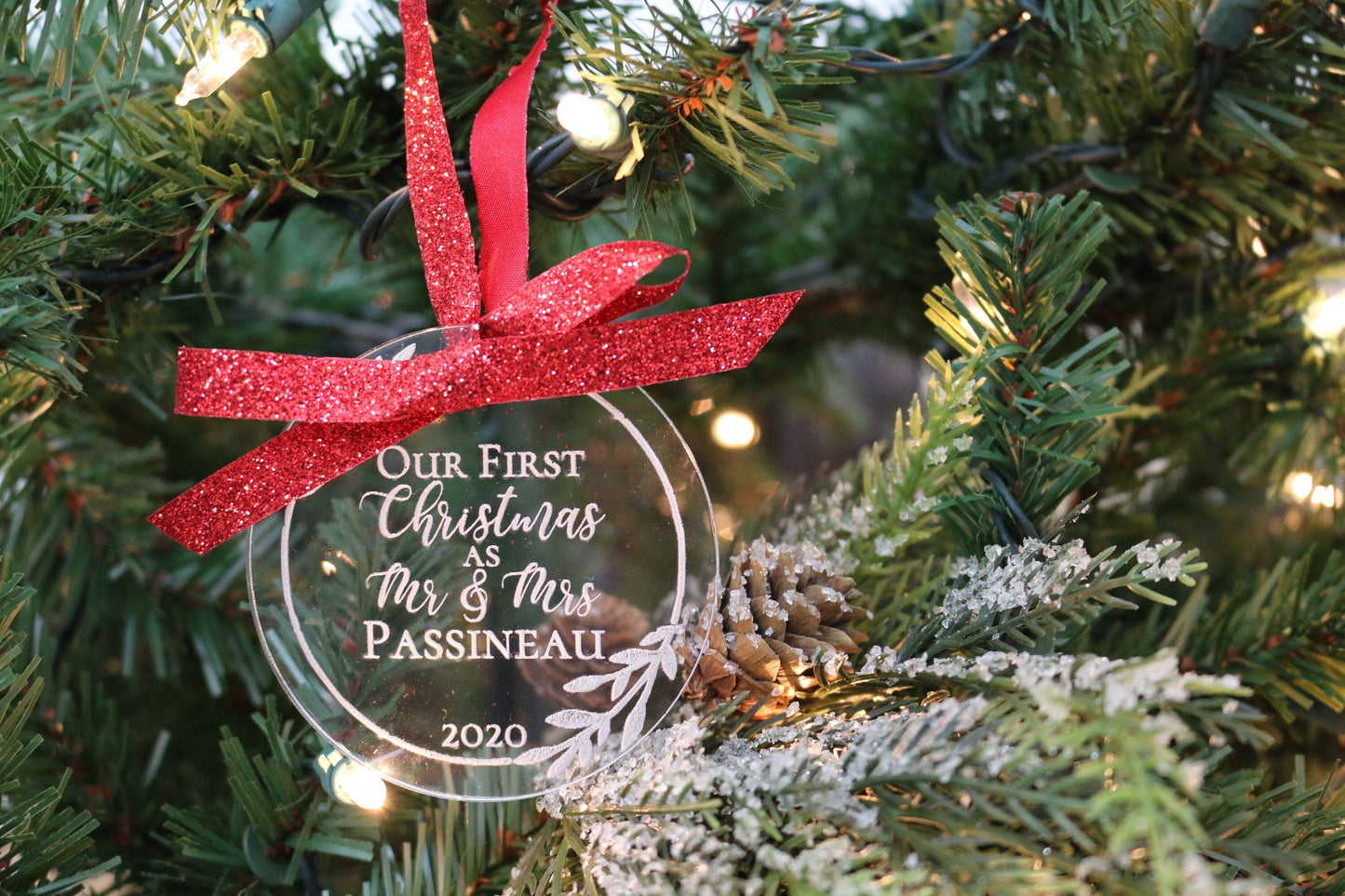 Personalized Acrylic Christmas Ornament | Wedding Gift | Engagement Gift | First Year Married | First Christmas as Mr & Mrs