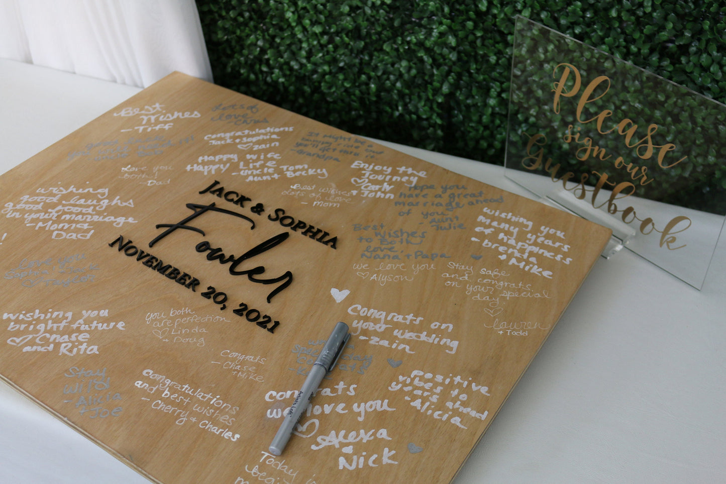 Wooden & Acrylic Wedding Guestbook Sign | 18" x 24" Guestbook Custom Wooden Sign | Custom White Wooden Guestbook | 3D Acrylic Lettering