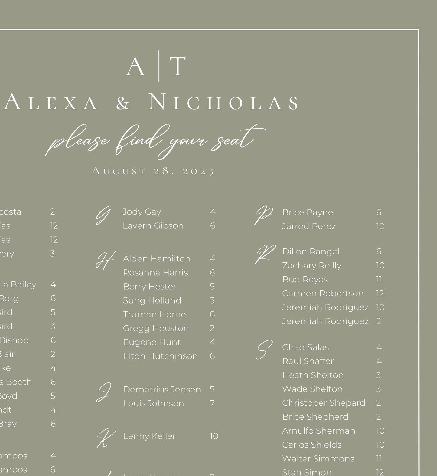 Alphabetical seating chart template Download Minimalist Seating Alphabetized Printable Seating Plan Editable Sign