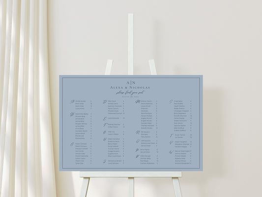 Alphabetical seating chart template Download | Minimalist Seating Alphabetized Printable Editable Sign | Elegant Calligraphy Display